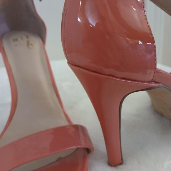 Coral patent leather Barbiecore ankle strap open toe stiletto high heel Sz 8 - Picture 6 of 8